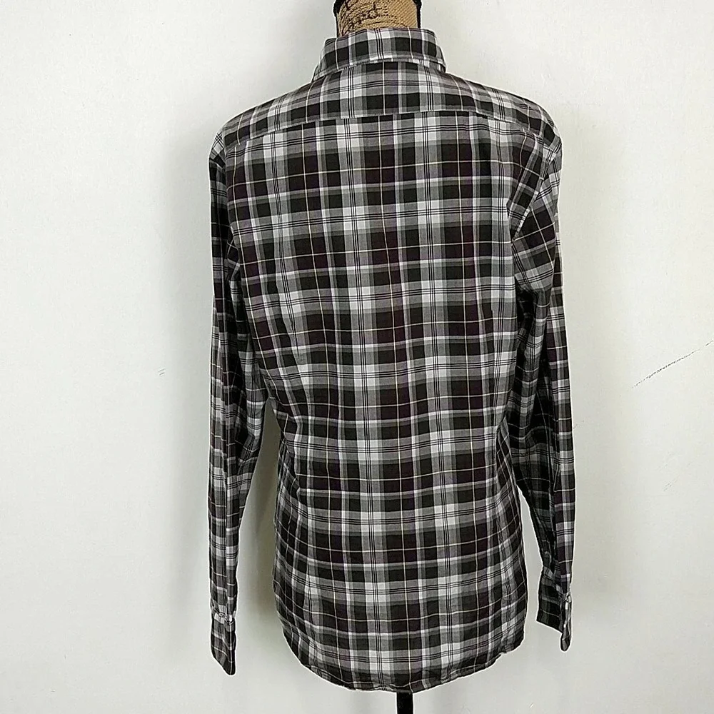 John Varvatos U.S.A. Button Down Shirt Mens M Black White Plaid Long Sleeve
